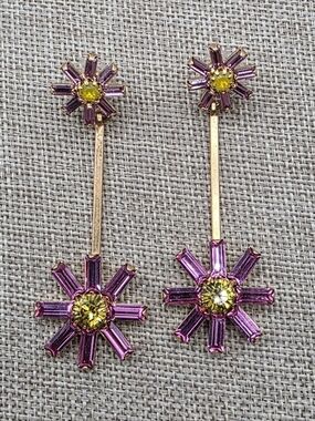 Elizabeth Cole Gold-Tone Pink and Yellow Floral Drop Earrings